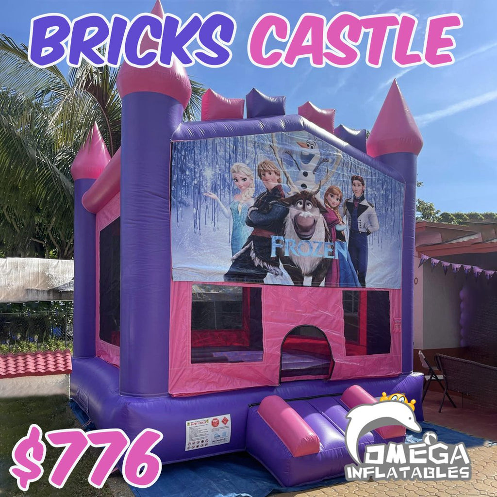 Bricks Castle Inflatable Bounce House with One Theme Banner