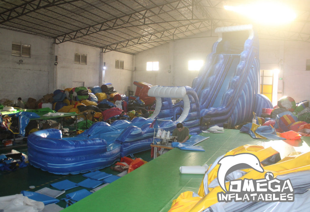 25FT Marble Blue Inflatable Tsunami Water Slide