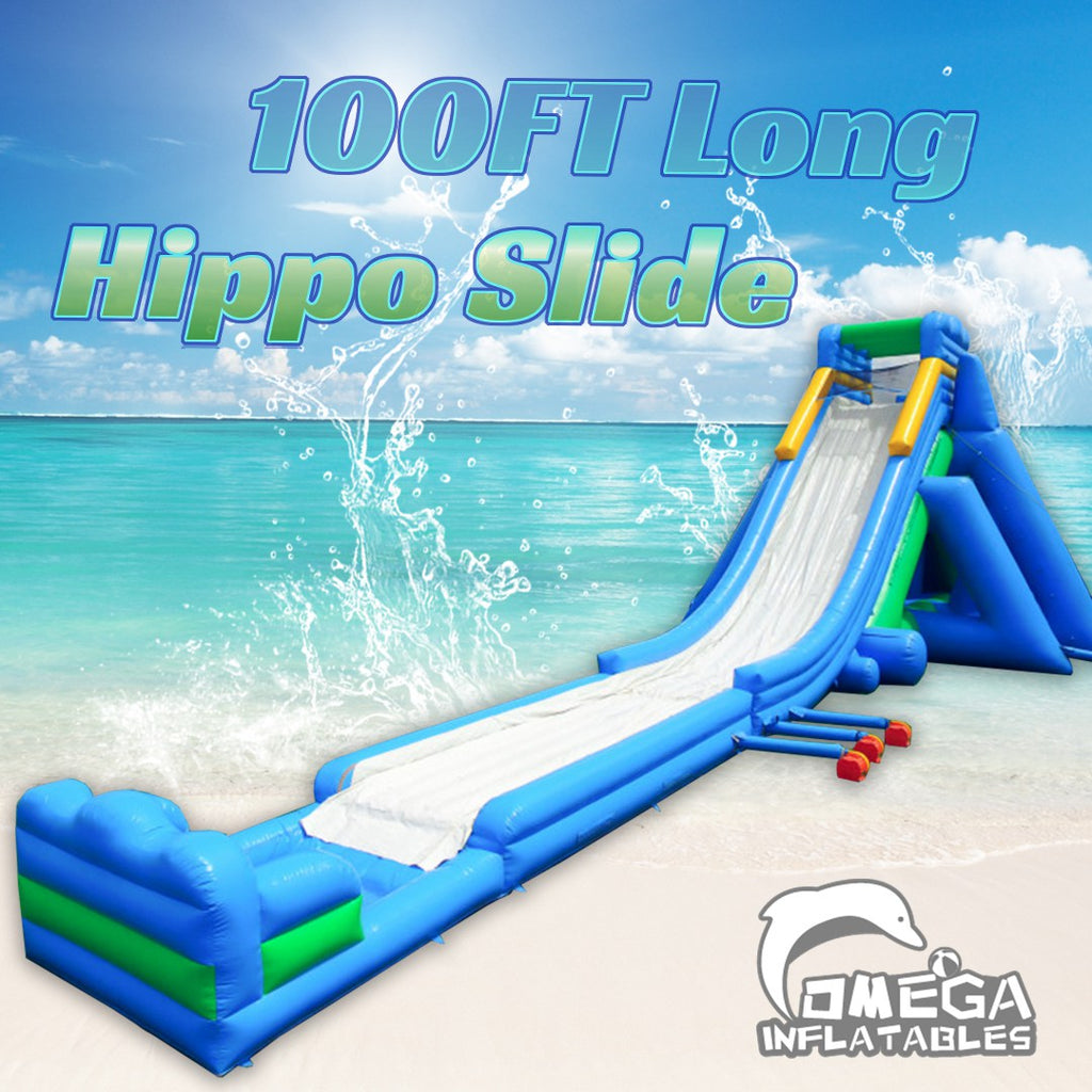 100FT Long Hippo Inflatable Water Slide