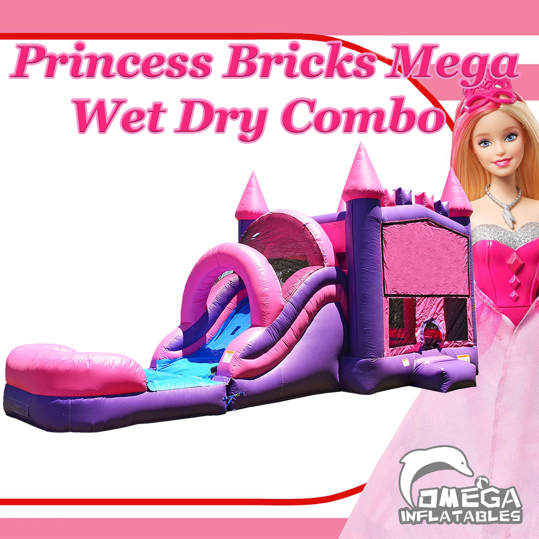 Omega Inflatables Factory - Princess Bricks Mega (5 IN 1) Wet Dry Combo