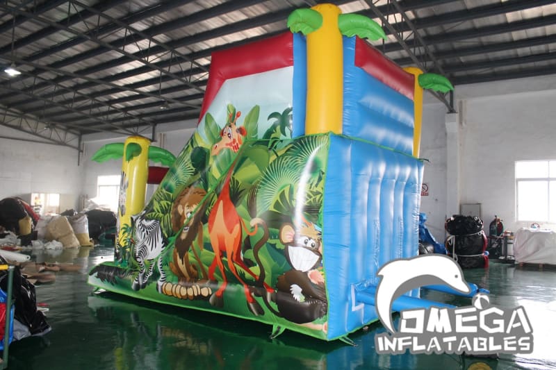 13FT Jungle Animals Palm Tree Dry Slide