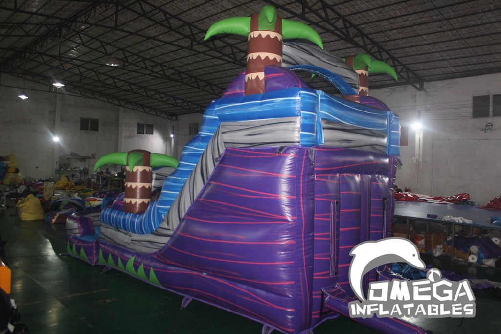 14FT Purple Tropical Commercial Inflatable Wet Dry Slide