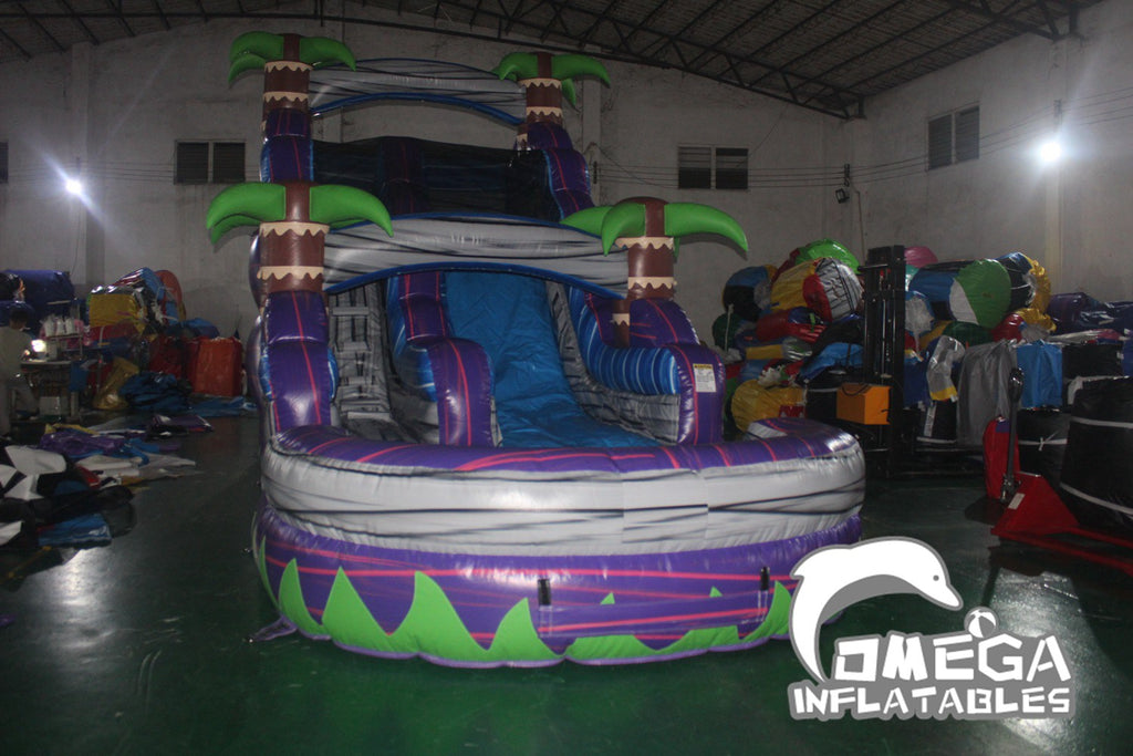 14FT Purple Tropical Commercial Inflatable Wet Dry Slide