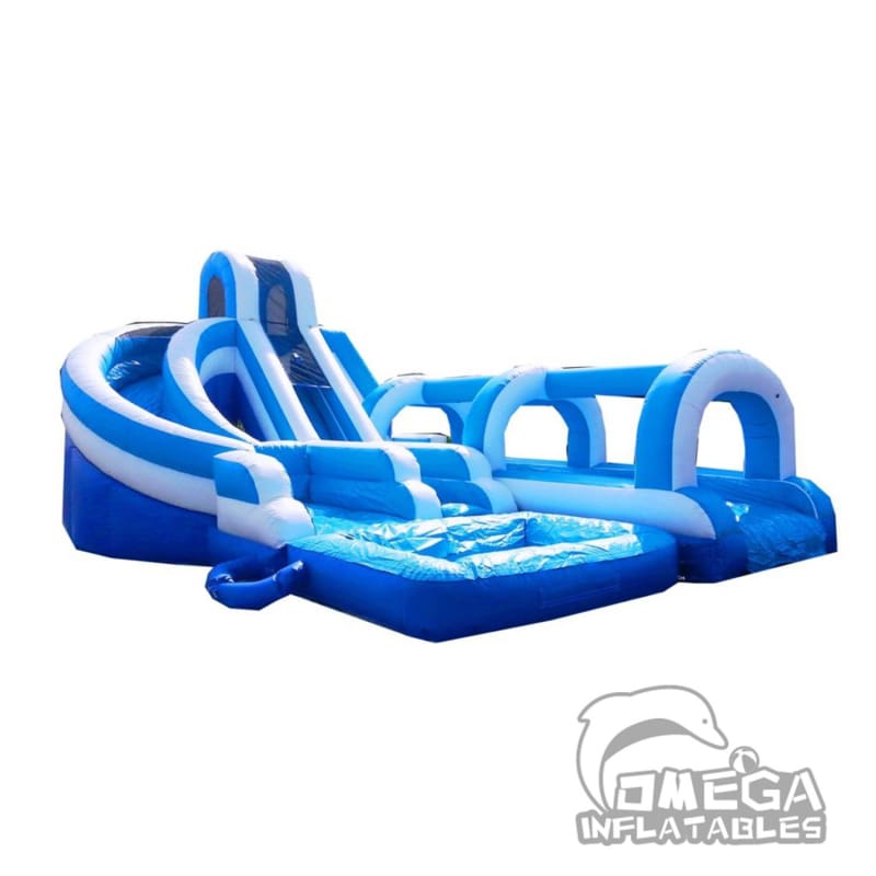 15FT Blue & White Helix Dual Lane Wet Dry Slide with Slip N Slide