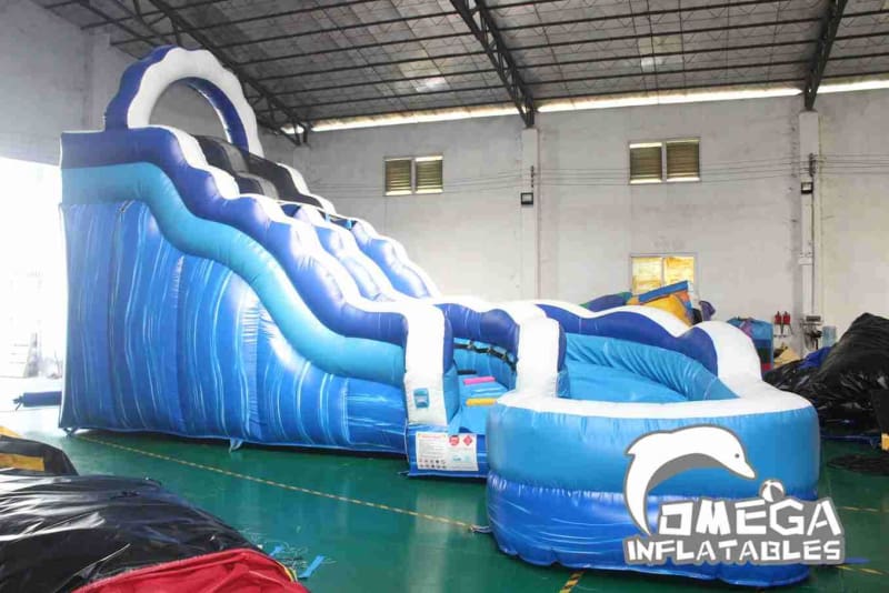 17FT Blue Marble Curved Inflatable Water Slide