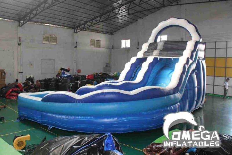 17FT Blue Marble Curved Inflatable Water Slide