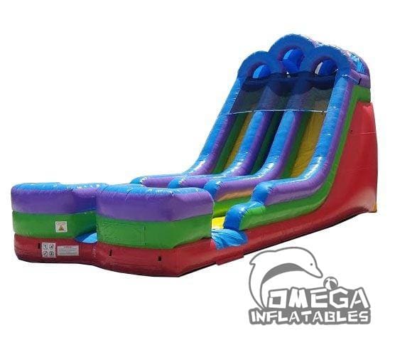 18FT Retro Rainbow Double Bay Wet Dry Inflatable Slide