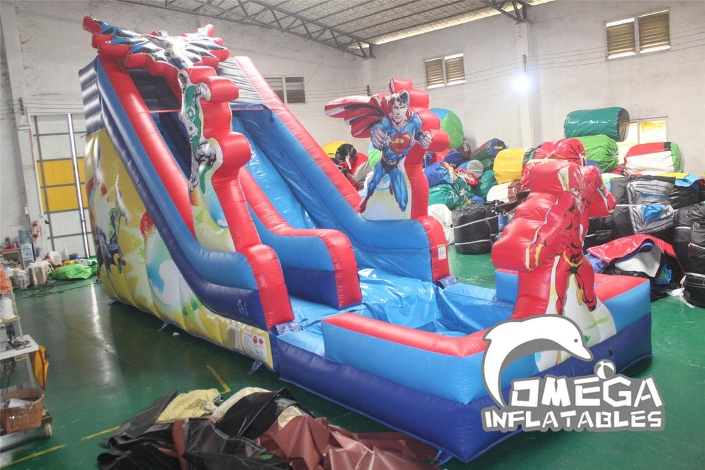 18FT Justice League Inflatable Water Slide - Omega Inflatables Factory