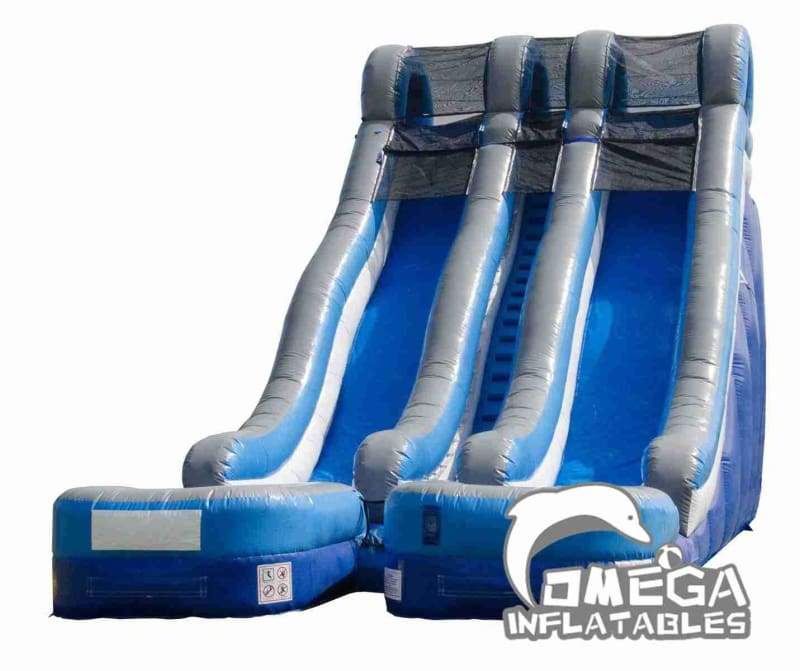 24FT Blue Double Lane Wet Dry Inflatable Slide