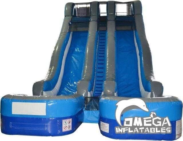 24FT Blue Double Lane Wet Dry Inflatable Slide