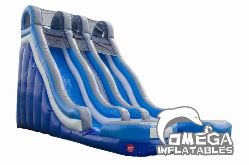 24FT Blue Double Lane Wet Dry Inflatable Slide