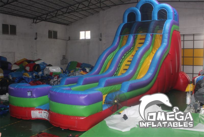 22FT Retro Rainbow Double Bay Wet Dry Inflatable Slide