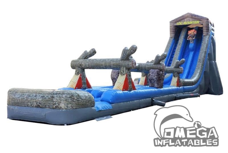 27FT Log Mountain Dual Lane Wet Dry Inflatable Slide with Slip N Slide