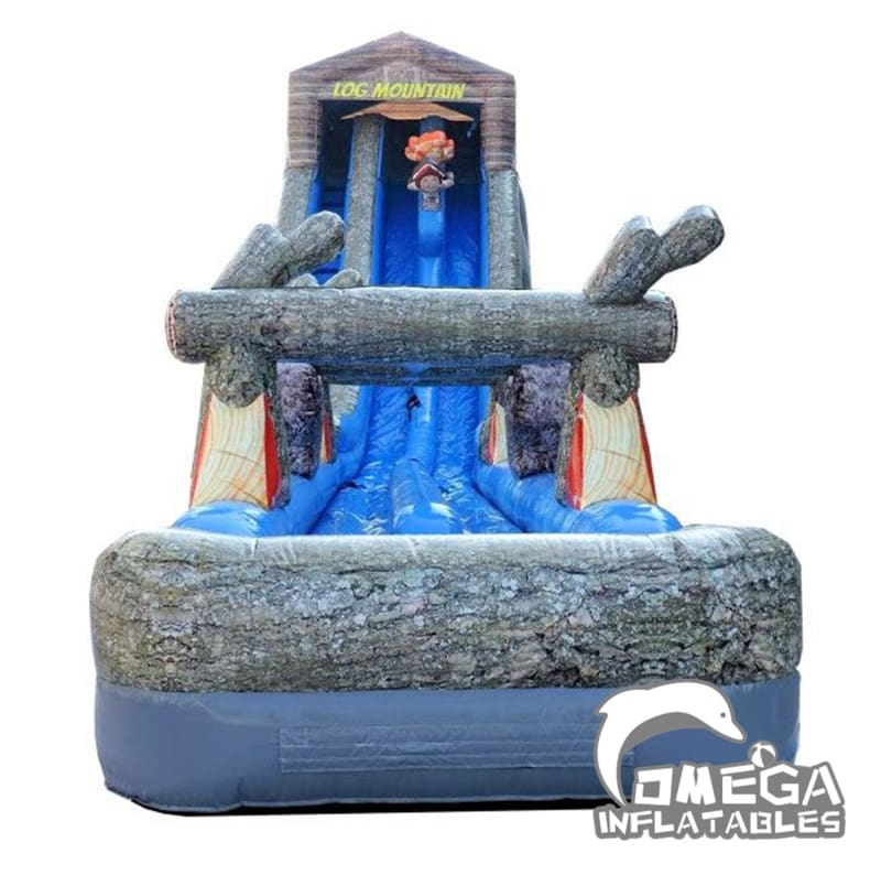 27FT Log Mountain Dual Lane Wet Dry Inflatable Slide with Slip N Slide