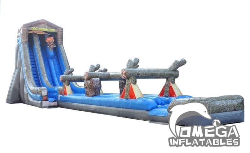 27FT Log Mountain Dual Lane Wet Dry Inflatable Slide with Slip N Slide