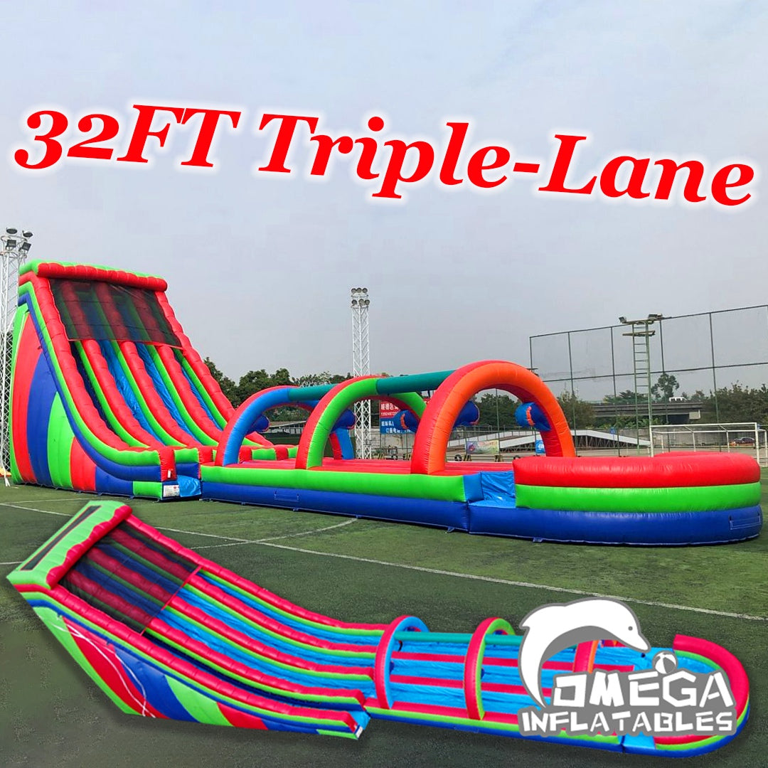 32FT Triple Lane Giant Inflatable Water Slides for Sale