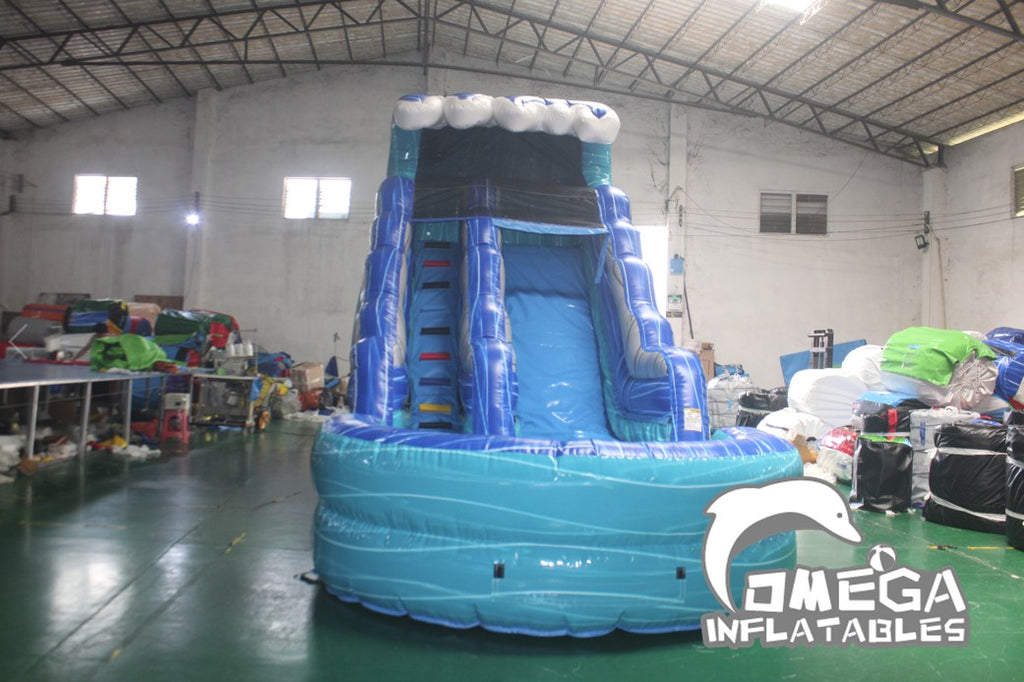 15FT Lake Blue Wave Commercial Inflatable Water Slide