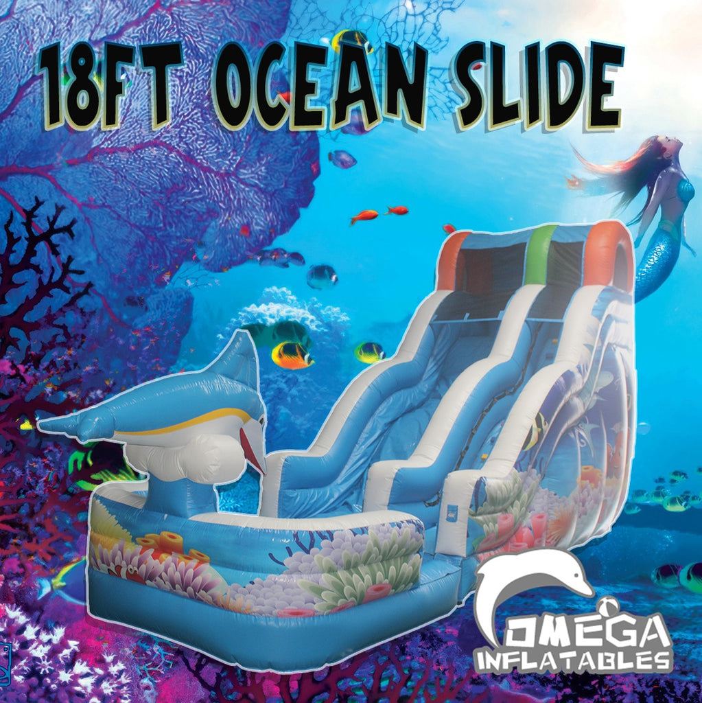 18FT Ocean Commercial Inflatable Wet Dry Slide with pool