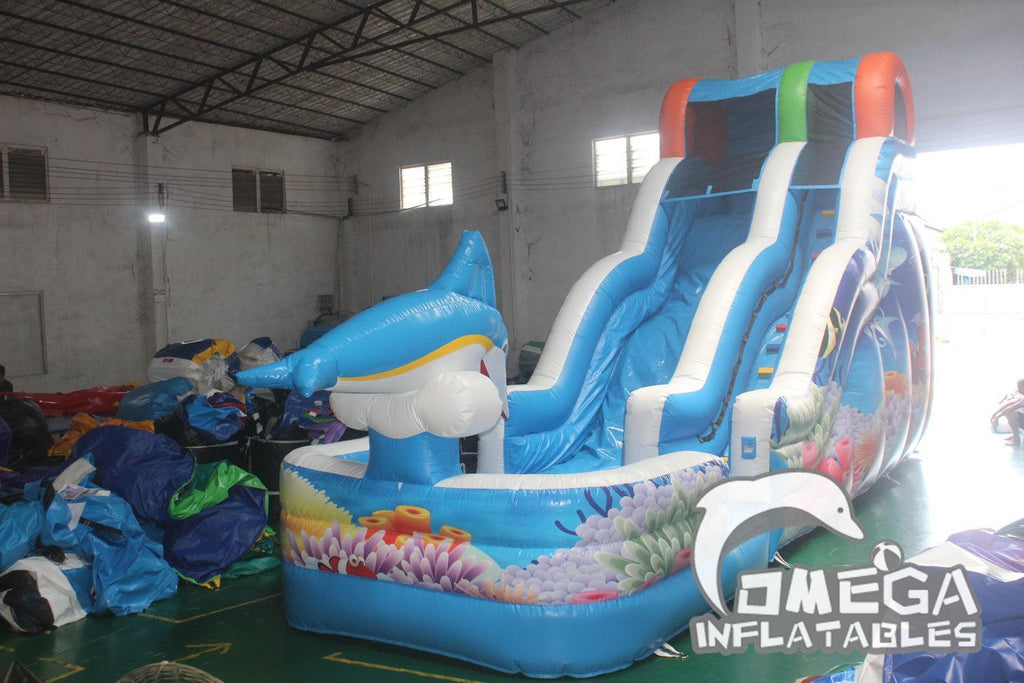 18FT Ocean Commercial Inflatable Wet Dry Slide with pool - Omega Inflatables Factory