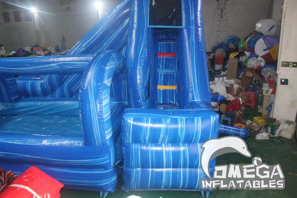 15FT Inflatable Blue Marble Helix Dual Lane Water Slide - Omega Inflatables Factory