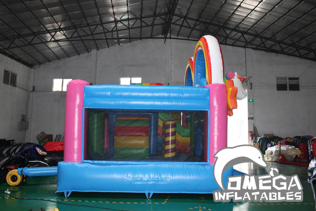 Commercial Inflatable Multiplay Unicorn Bouncy Castle