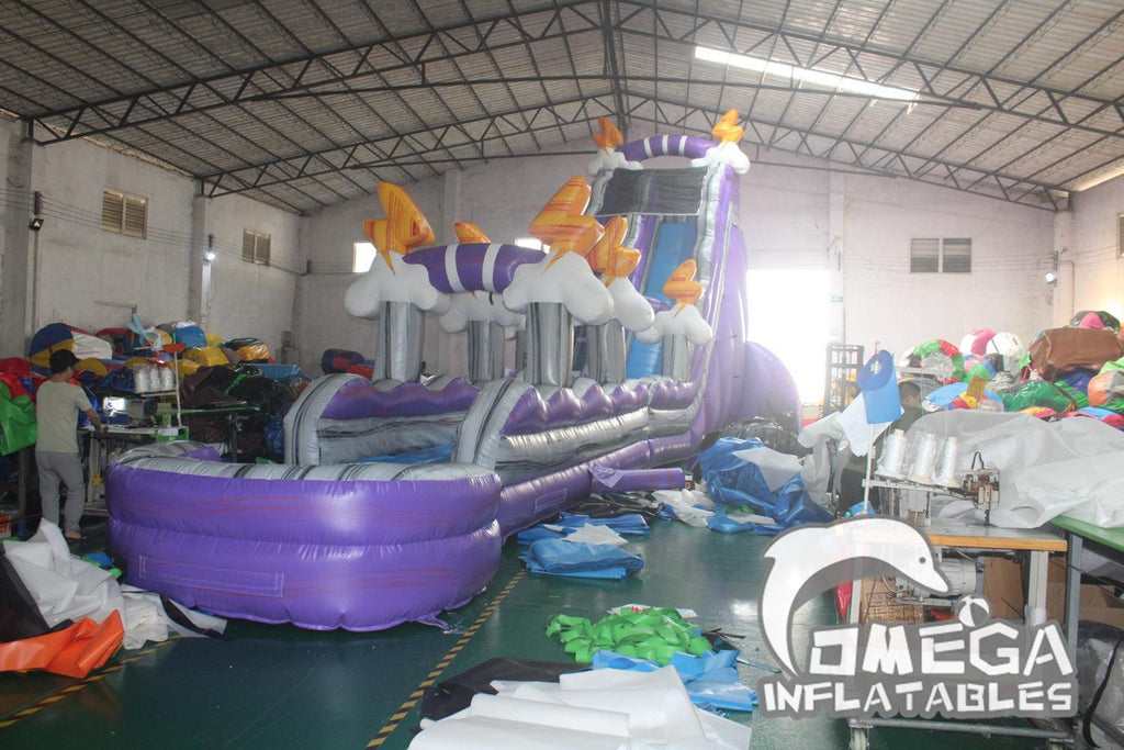 25FT Purple Thunder Inflatable Water Slide - Omega Inflatables Factory