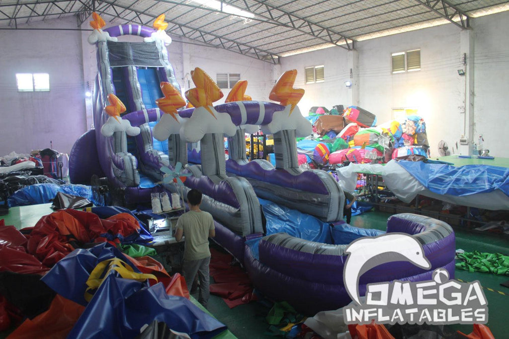 25FT Purple Thunder Inflatable Water Slide - Omega Inflatables Factory