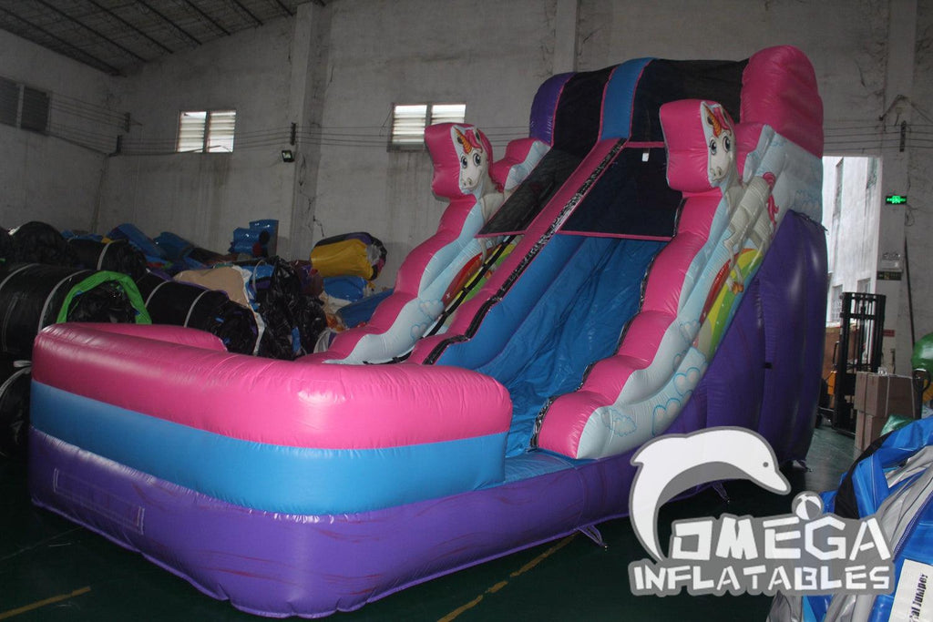 15FT Unicorn Pink Purple Wholesale Commercial Inflatable Water Slides - Omega Inflatables Factory