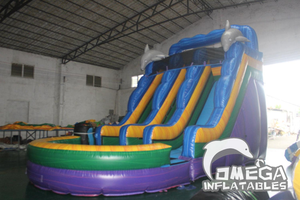 16FT Dual Wavey Dolphin Water Slide - Omega Inflatables Factory