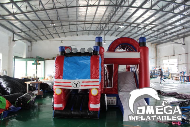 Fire Department Inflatable Device Omega Inflatables Factory - Fire Truck Inflatable Combo