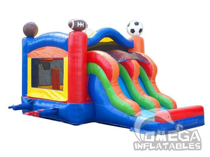 Kids Sports Bounce House and Double Lane Slide Combo