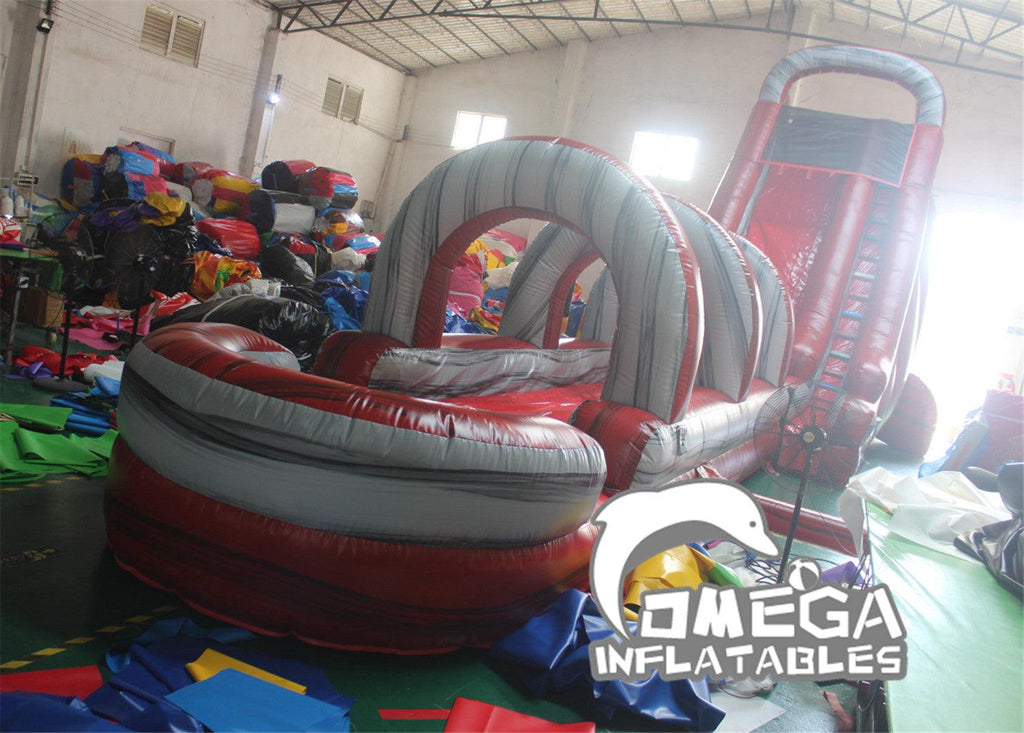 22FT Marble Red Inflatable Water Slide with Slip N Slide - Omega Inflatables Factory