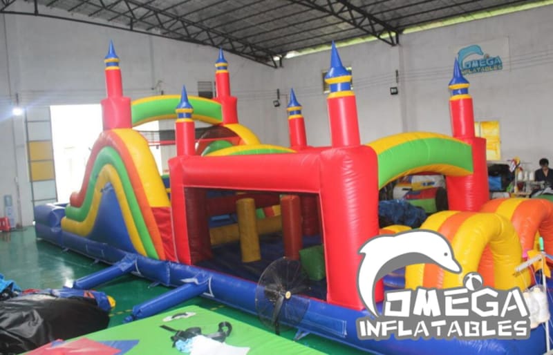 Rainbow Race Inflatable Obstacle Course with Pool