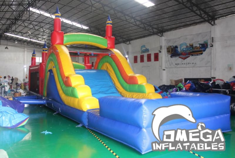 Rainbow Race Inflatable Obstacle Course with Pool